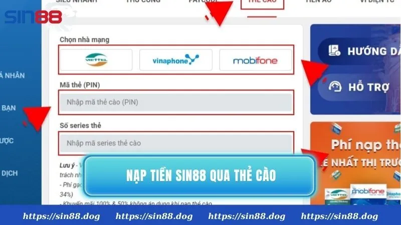 Hướng dẫn nạp tiền Sin88 qua thẻ cào điện thoại