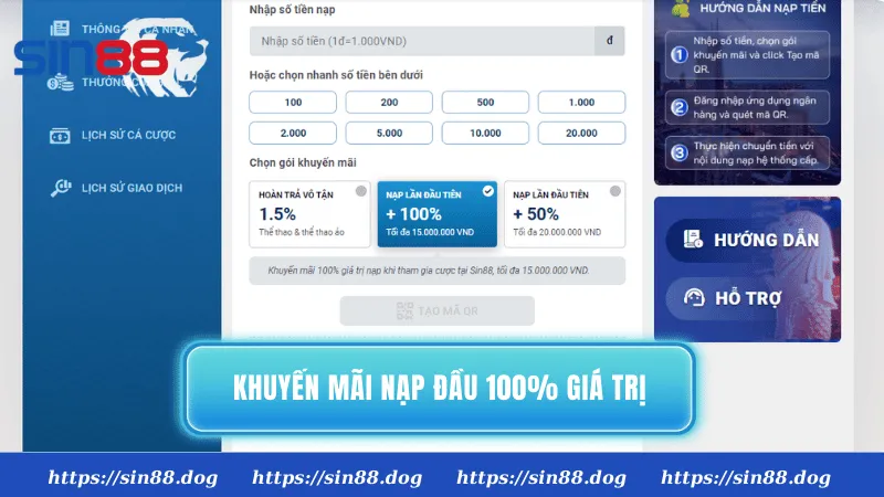 Khuyến mãi nạp đầu thưởng 100% giá trị