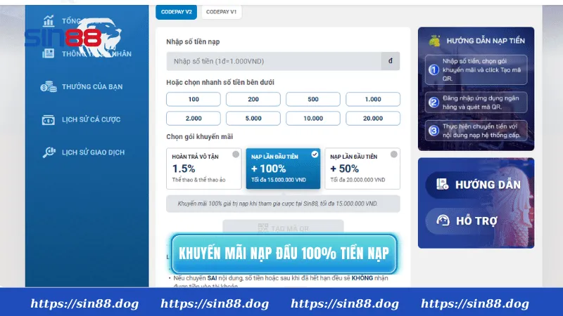 Ưu đãi nạp đầu thưởng 100% giá trị nạp